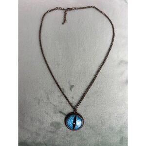 Gothic Blue Dragon Cat Snake Eye Pendant Necklace Fantasy JewelryP117